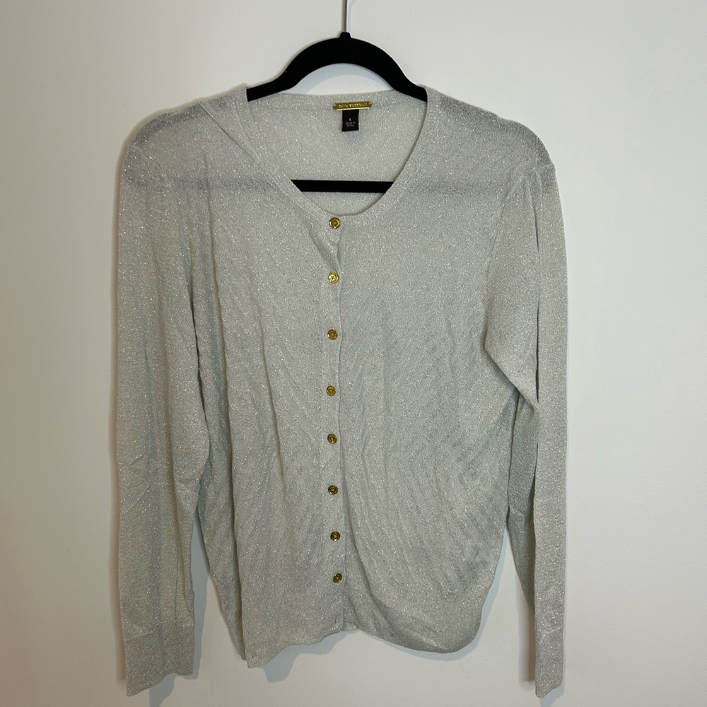 Dana Buchman Cream Button Down Shirt with Gold Accents